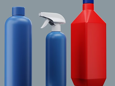Bathroom Accessories Including Cleaning Bottles With Blue Red Containers And Spray Nozzle Design 3d model
