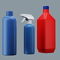 Bathroom Accessories Including Cleaning Bottles With Blue Red Containers And Spray Nozzle Design