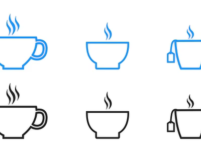 Set of Hot Cup and Bowl Icons with Steam in Different Styles and Colors 3d model