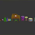 Assorted Musical Instruments Including Piano Drums Violin Trumpets And Reflections