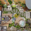 Serene Courtyard Garden With Stone Pathway Green Plants And Water Feature