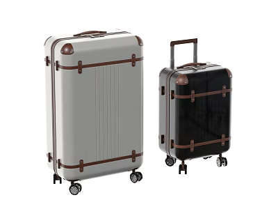 Two Light Gray And Black Suitcases With Brown Trim Rolling Wheels And Telescopic Handle 3d model