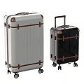 Two Light Gray And Black Suitcases With Brown Trim Rolling Wheels And Telescopic Handle