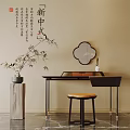 New Chinese style desk and chair combination 3d model