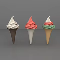 Colorful Ice Cream Cones With White Pink Green Swirls On Gray Background