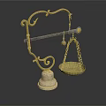 Ornate Golden Balance Scale With Decorative Brass Frame White Base And Hanging Tray
