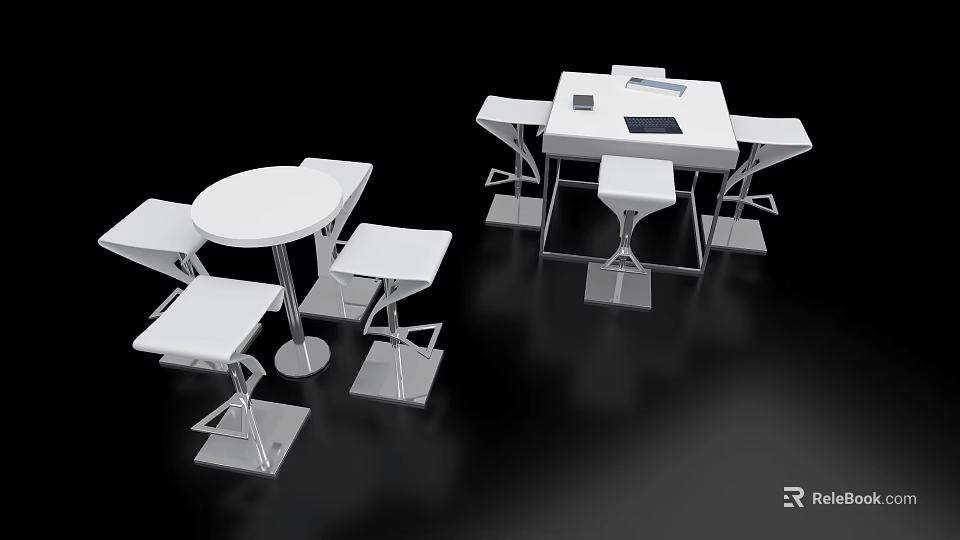 Modern Negotiation Table And Chairs Collection With White Top And Metal Frame Design 3d model 