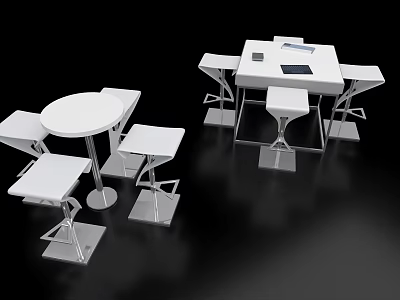 Modern Negotiation Table And Chairs Collection With White Top And Metal Frame Design 3d model