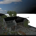 Chinese Traditional And Modern Commercial Street Along Waterfront With Trees And Pedestrian Area