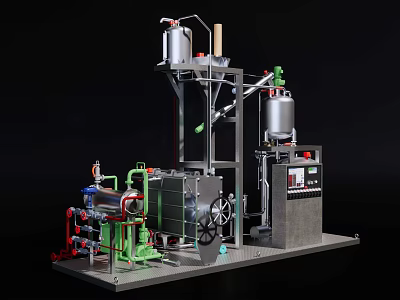 Industrial Equipment with Vertical Tanks Pipes Valves and Control Panel for Processing 3d model