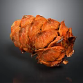 Detailed Orange Scaly Pine Cone Structure With Reflective Surface On Dark Background