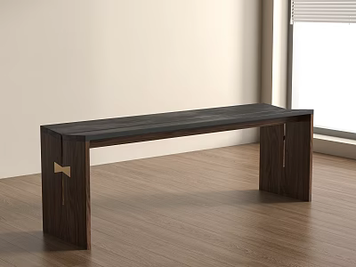 Dark Wood Minimalist Bench In Modern Room With Light Wall And Wooden Floor 3d model