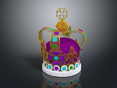 Elegant Crown Jewelry Design Featuring Golden Ornaments Purple Base And Colorful Gemstones 3d model