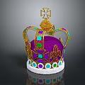 Elegant Crown Jewelry Design Featuring Golden Ornaments Purple Base And Colorful Gemstones