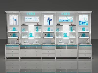 Modern Display Cabinets and Shelves with White Finish Glass Doors Multiple Shelves and Drawer Storage 3d model