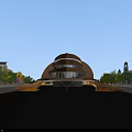 Unique Modern Cultural Center Building With Curved Design And Water Reflection Surrounded By Trees