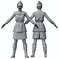 Two Rigged 3D Character Models in Green Uniform Dress with Belt and Boots