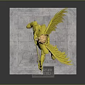 Golden Armored Figure With Wings Holding Bow On Stone Pedestal Saint Seiya