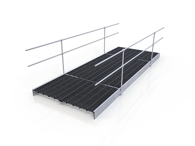 Sturdy Wheelchair Ramp With Metal Grating Surface And Safety Handrails 3d model