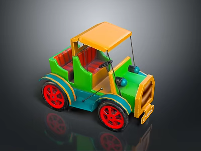 Vintage Colorful Toy Car with Orange Roof Green Body Red Seats and Blue Headlights 3d model