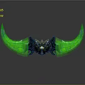 Mythical Black And Gold Weapon With Green Glowing Wings And Reflective Surface