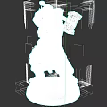 White 3D Printed Warrior Character Model With Weapon In Standing Pose On Round Base