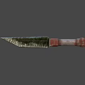 Detailed Combat Weapon With Metal Blade Red Worn Handle And Tactical Design