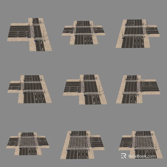 Various Road Infrastructure Intersection Designs With Lanes And Traffic Markings 3d model
