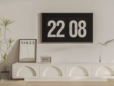 White TV Stand With Arched Drawers Vogue Frame Potted Plant And Wall Display 22 08 3d model