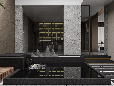 Modern Outdoor Garden with Water Pool Stone Steps and Architectural Elements 3d model