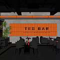TES BAR Featuring Yellow Grid Background Everyday The Extraordinary Slogan Warm Lighting Tables And Chairs
