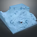 Snow Covered Terrain Scene With Icebergs And Small Snowy Ground Object