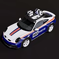 Porsche 953 Blue And White Sports Car With Roof Mounted Equipment And Racing Stripes
