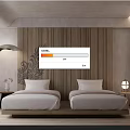 Serene Hotel Guest Room With Twin Beds Wooden Wall With Decorative Pattern And White Bedding
