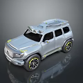 Silver SUV With Roof Rack Yellow Accents LED Headlights And Distinctive Wheels