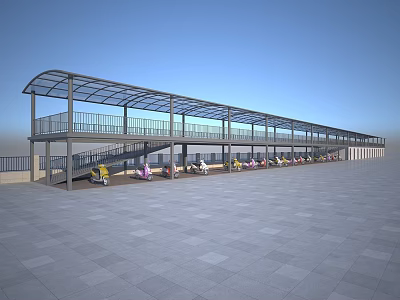 Modern Outdoor Sunshade Canopy for Electric Vehicle Parking with Stairs in Open Plaza 3d model