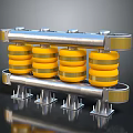 Industrial Equipment With Yellow Cylindrical Components On Metal Frame And Support Brackets