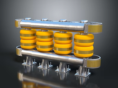 Industrial Equipment With Yellow Cylindrical Components On Metal Frame And Support Brackets 3d model