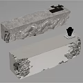 Rock Textured Stone Reception Desk With Light Gray Surface And Decorative Ornaments