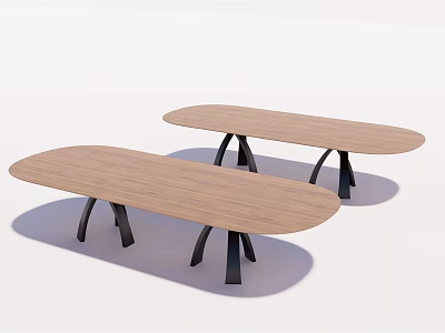 Two Oval Shaped Wooden Dining Tables With Black Metal Legs Design 3d model