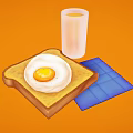 Delicious Breakfast Toast With Fried Egg And Orange Juice On Blue Placemat