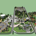 Public Park Layout Design With Green Spaces Playgrounds Trees And Water Features