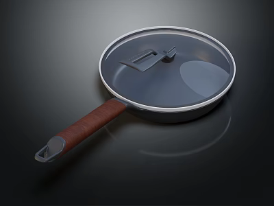 Modern Frying Pan With Transparent Lid And Wooden Handle For Daily Cooking 3d model