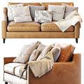 Brown Leather Sectional Sofa With Plush Patterned Pillows And Cozy Blanket 3d model