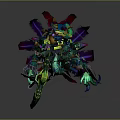 Game And Movie Character With Glowing Green Purple Accents Ornate Robe Tentacle Arms And Spear