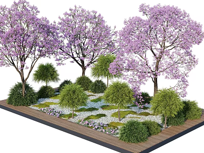 Vibrant Purple Flowering Trees And Lush Green Shrubs In Well Designed Garden Lawn Area 3d model