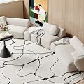 Modern Multiplayer Sofa Curved Sofa Hanging Picture 3d model