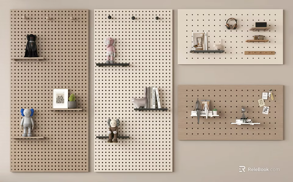Pegboard Wall Displays Various Hanging Decor Pieces 3d model