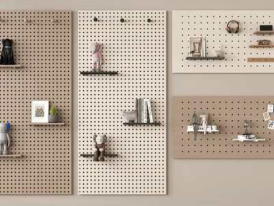 Pegboard Wall Displays Various Hanging Decor Pieces 3d model