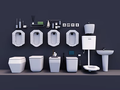 Sleek Modern Bathroom Suite With Toilets Urinals Sinks Cisterns And Accessories 3d model